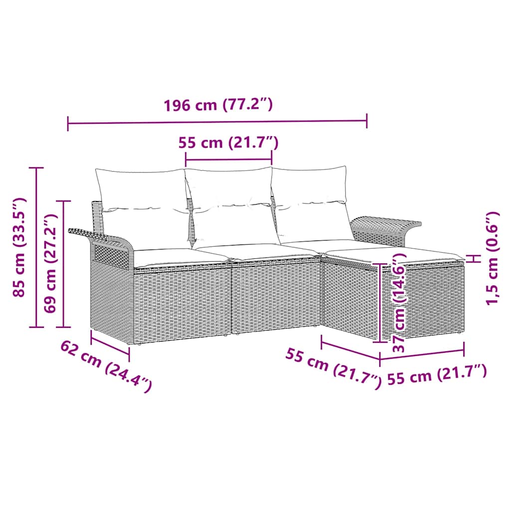 Gartensofa-set 4 stk. Grau Poly-Rattan