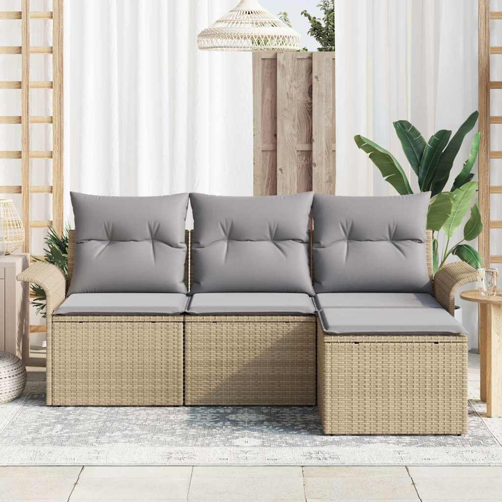 Garten-Sofa-Set mit Kissen mit Speicher 4 pcs Beige Poly Rattan