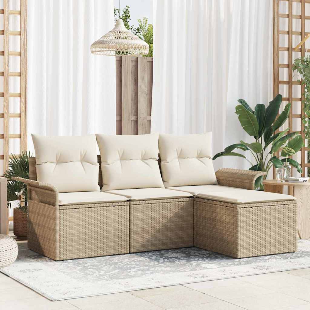 Gartensofa-set 4 stk. Beige Poly-Rattan