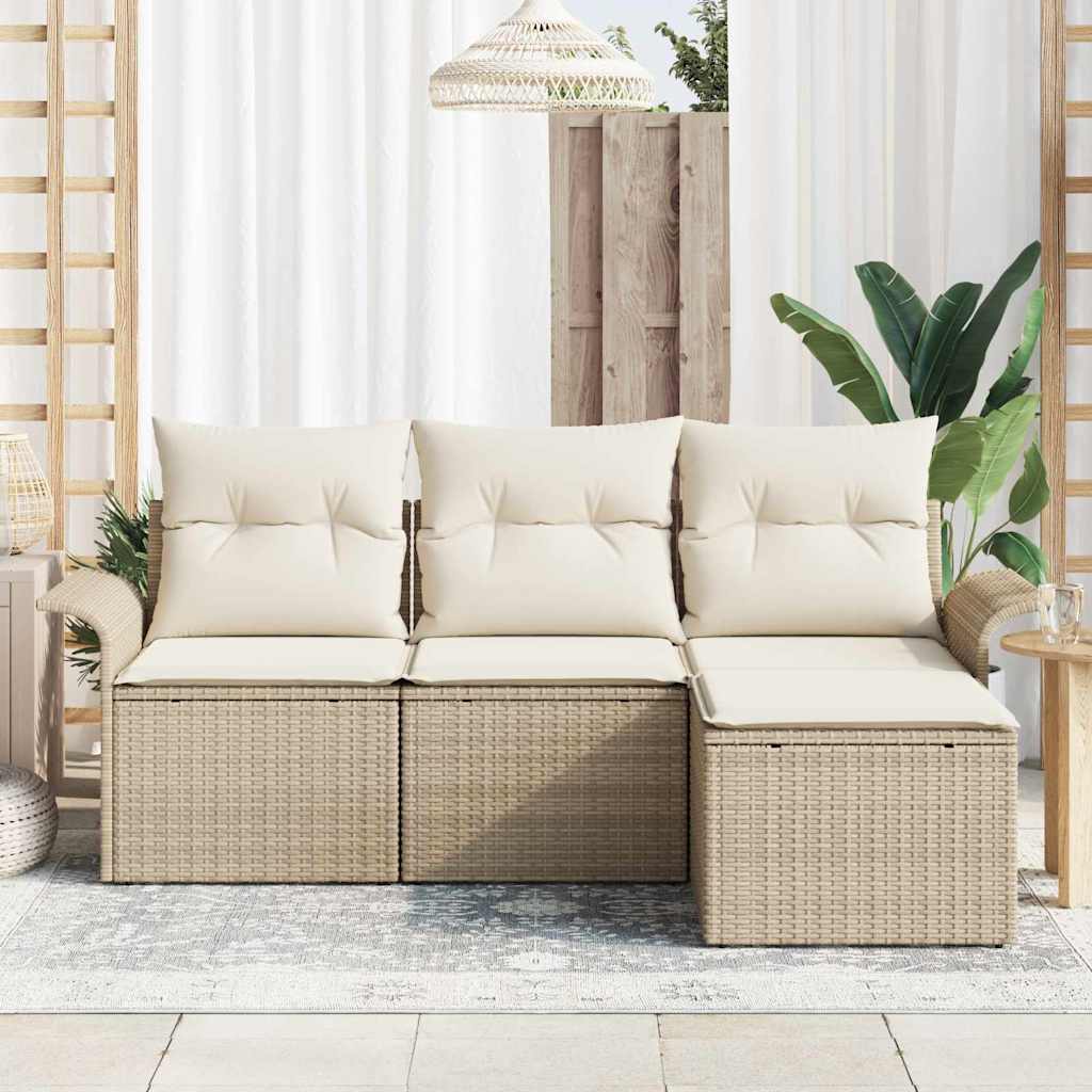 Gartensofa-set 4 stk. Beige Poly-Rattan