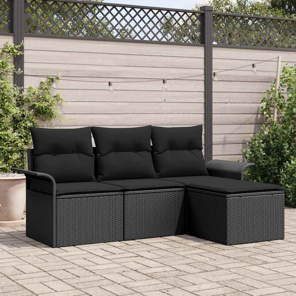 Gartensofa-set 4 stk. Schwarz Poly-Rattan