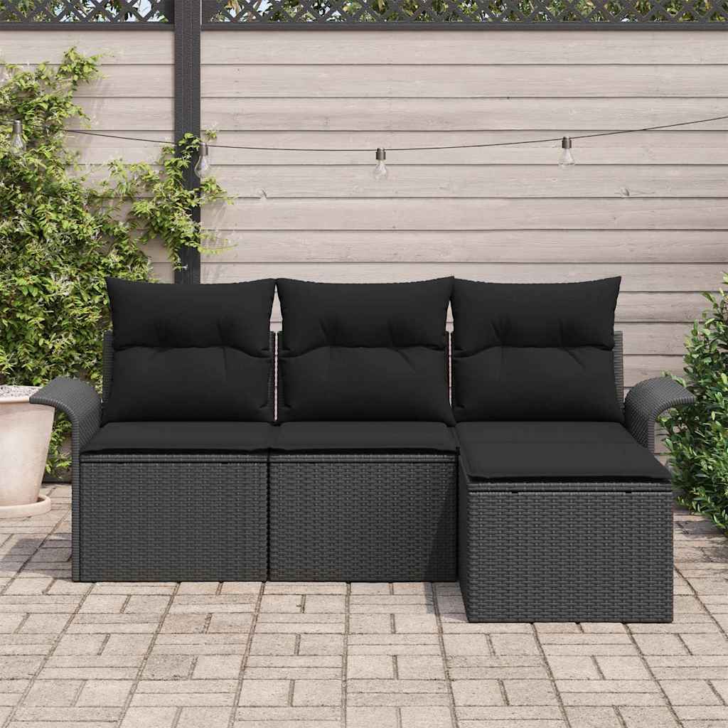 Gartensofa-set 4 Stk. Schwarz Poly-Rattan