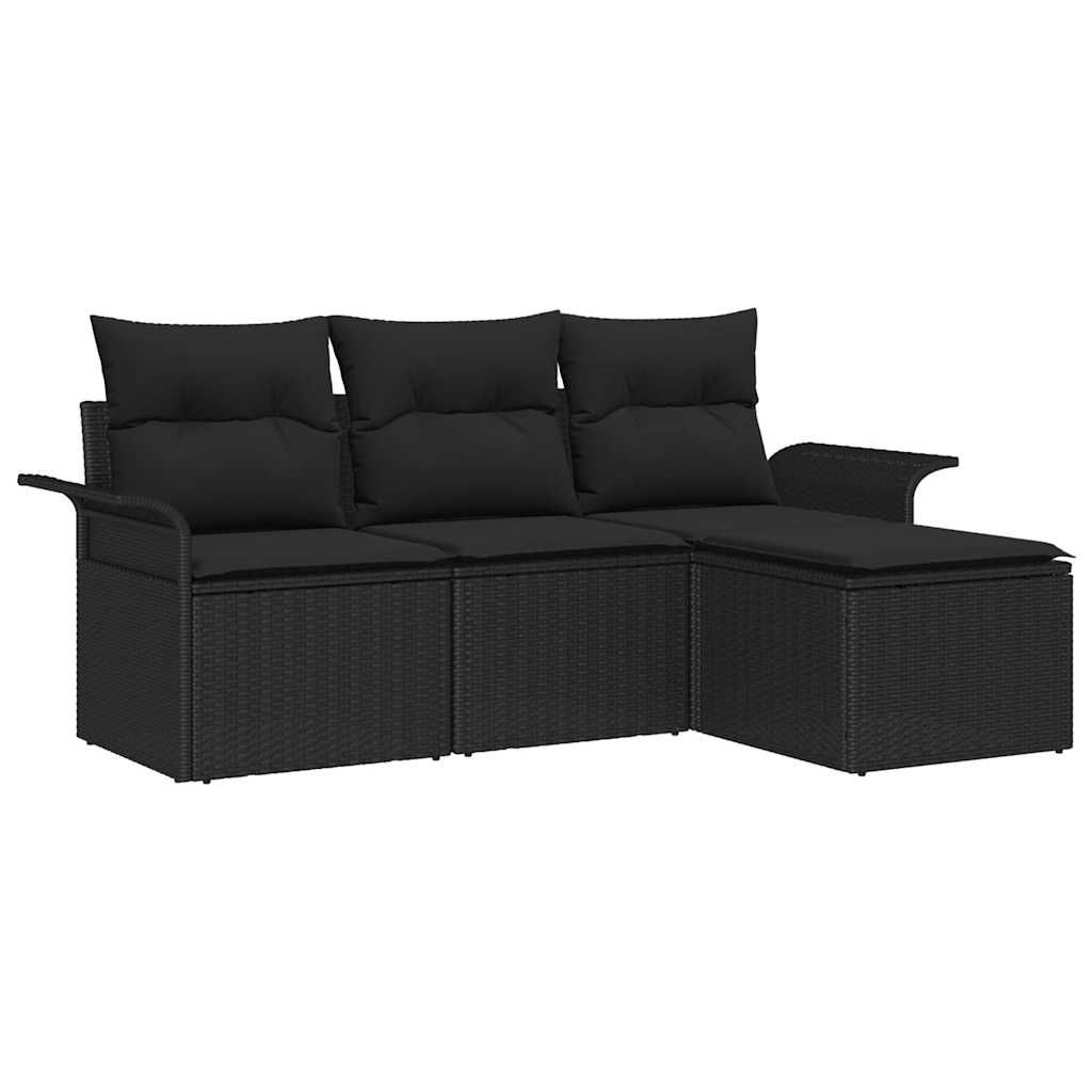 Gartensofa-set 4 stk. Schwarz Poly-Rattan