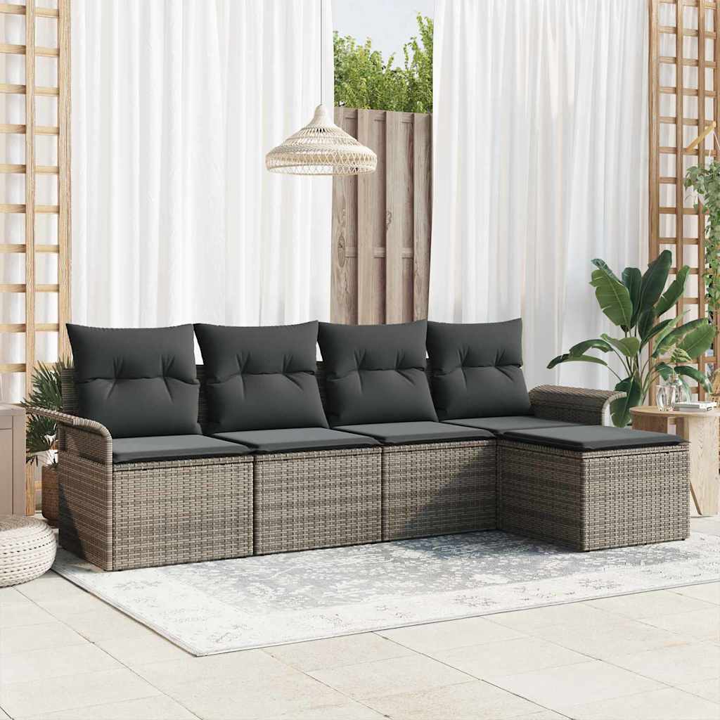Gartensofa-set 5 stk. Grau Poly-Rattan