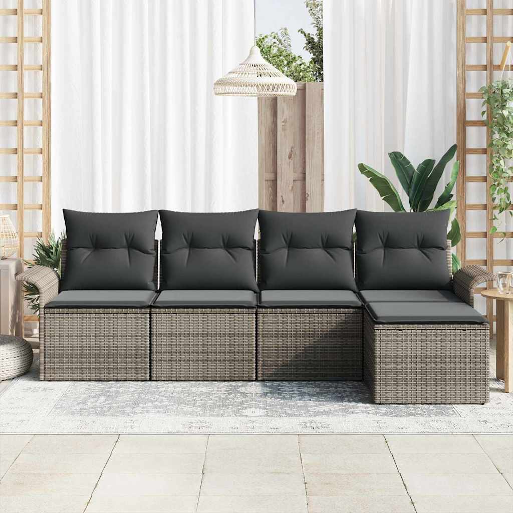 Gartensofa-set 5 stk. Grau Poly-Rattan