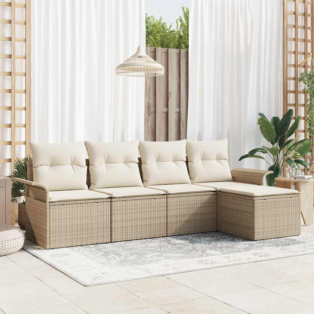 Gartensofa-set 5 stk. Beige Poly-Rattan