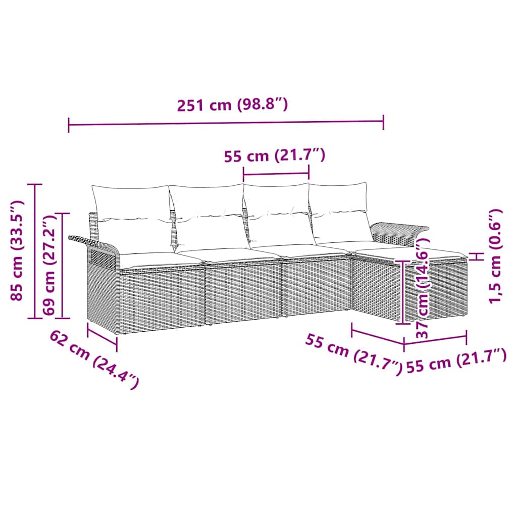 Gartensofa-set 5 stk. Schwarz Poly-Rattan