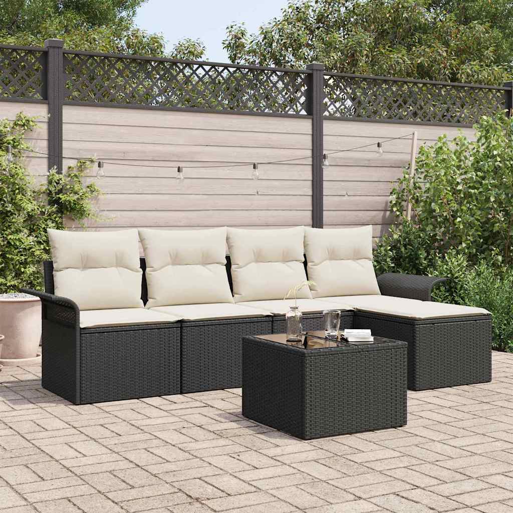 Gartensofa-set 6 stk. Schwarz Poly-Rattan