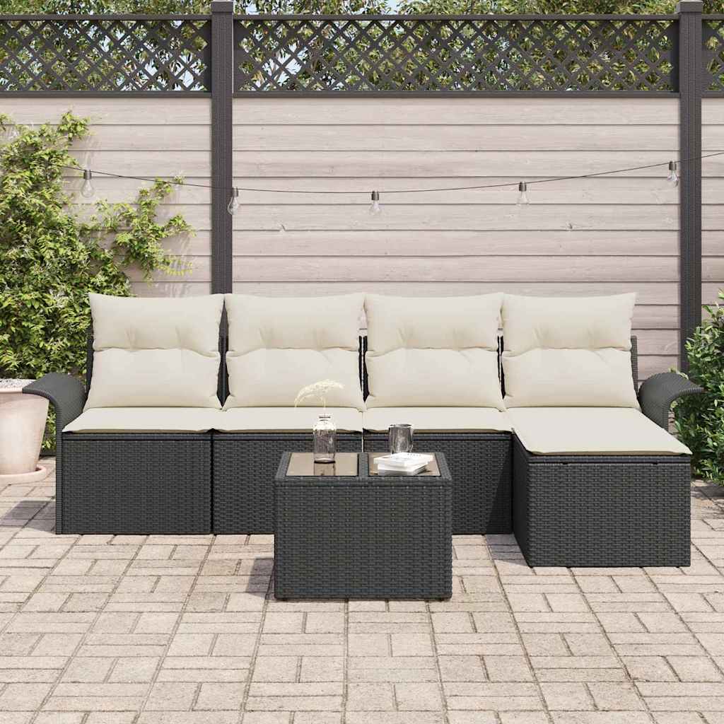Gartensofa-set 6 stk. Schwarz Poly-Rattan