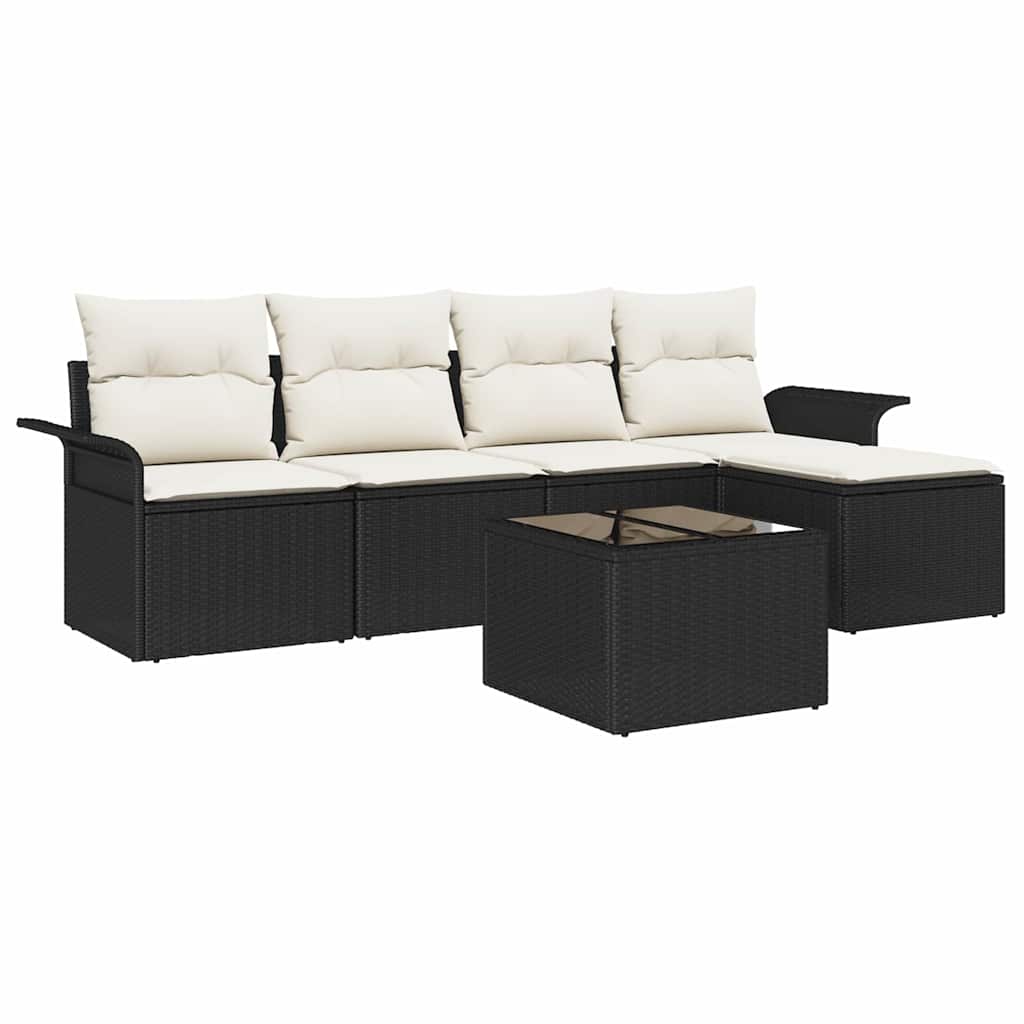 Gartensofa-set 6 stk. Schwarz Poly-Rattan