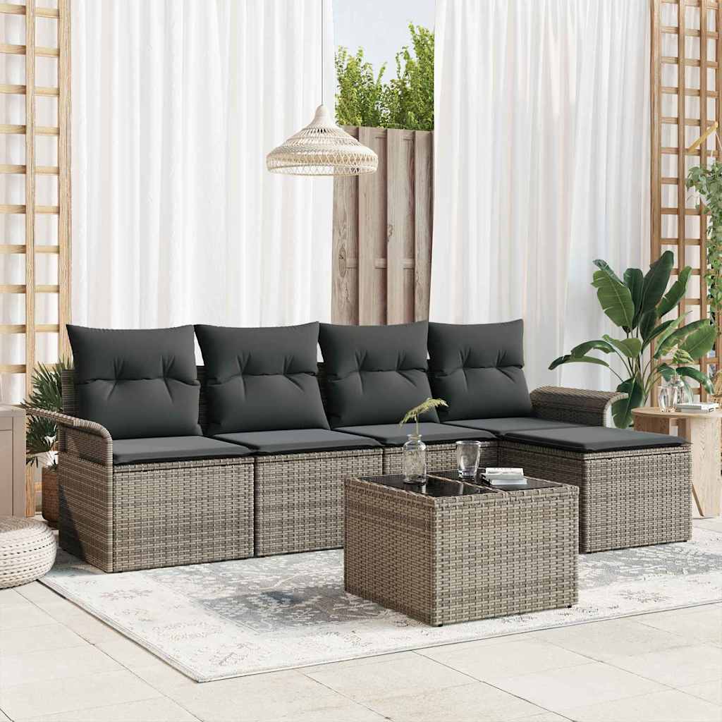 Gartensofa-set 6 stk. Grau Poly-Rattan