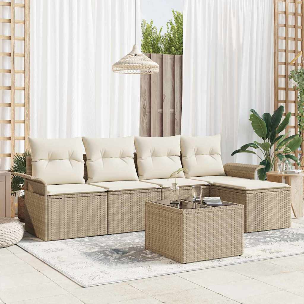 Gartensofa-set 6 stk. Beige Poly-Rattan