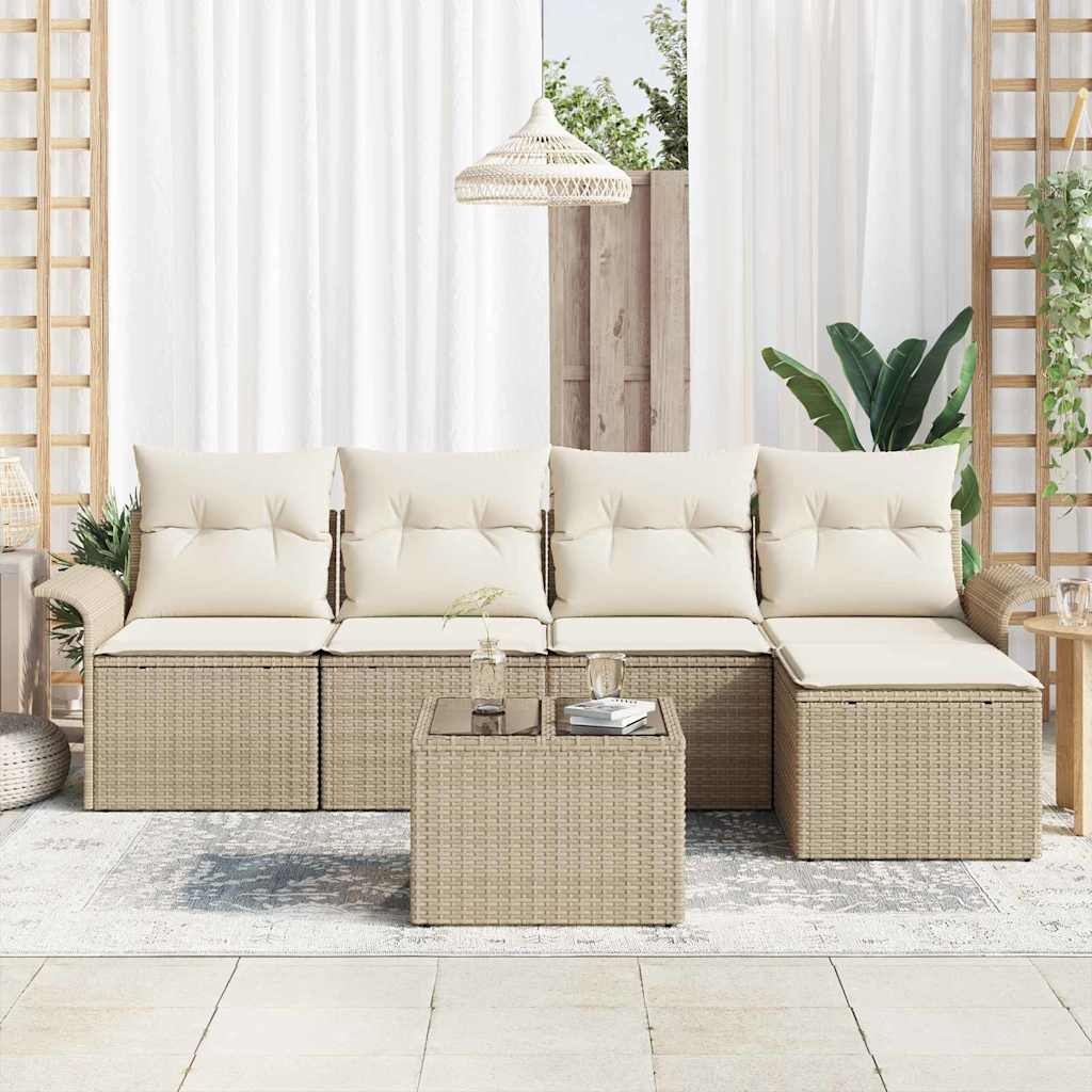 Gartensofa-set 6 stk. Beige Poly-Rattan