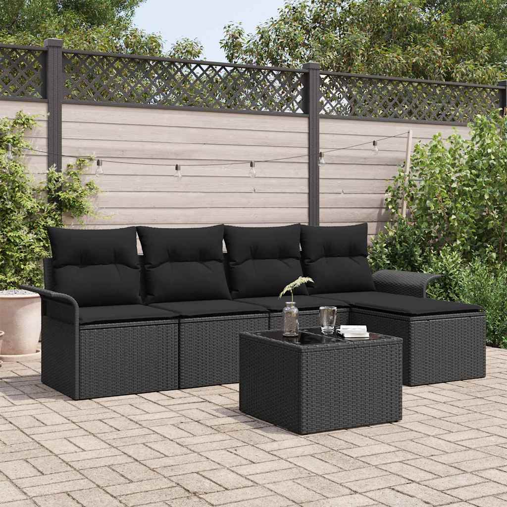 Gartensofa-set 6 stk. Schwarz Poly-Rattan