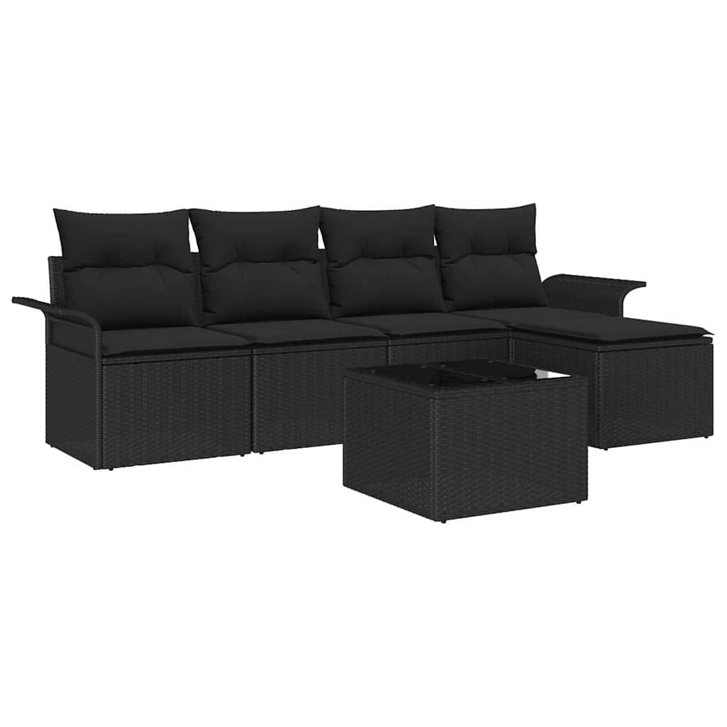 Gartensofa-set 6 stk. Schwarz Poly-Rattan