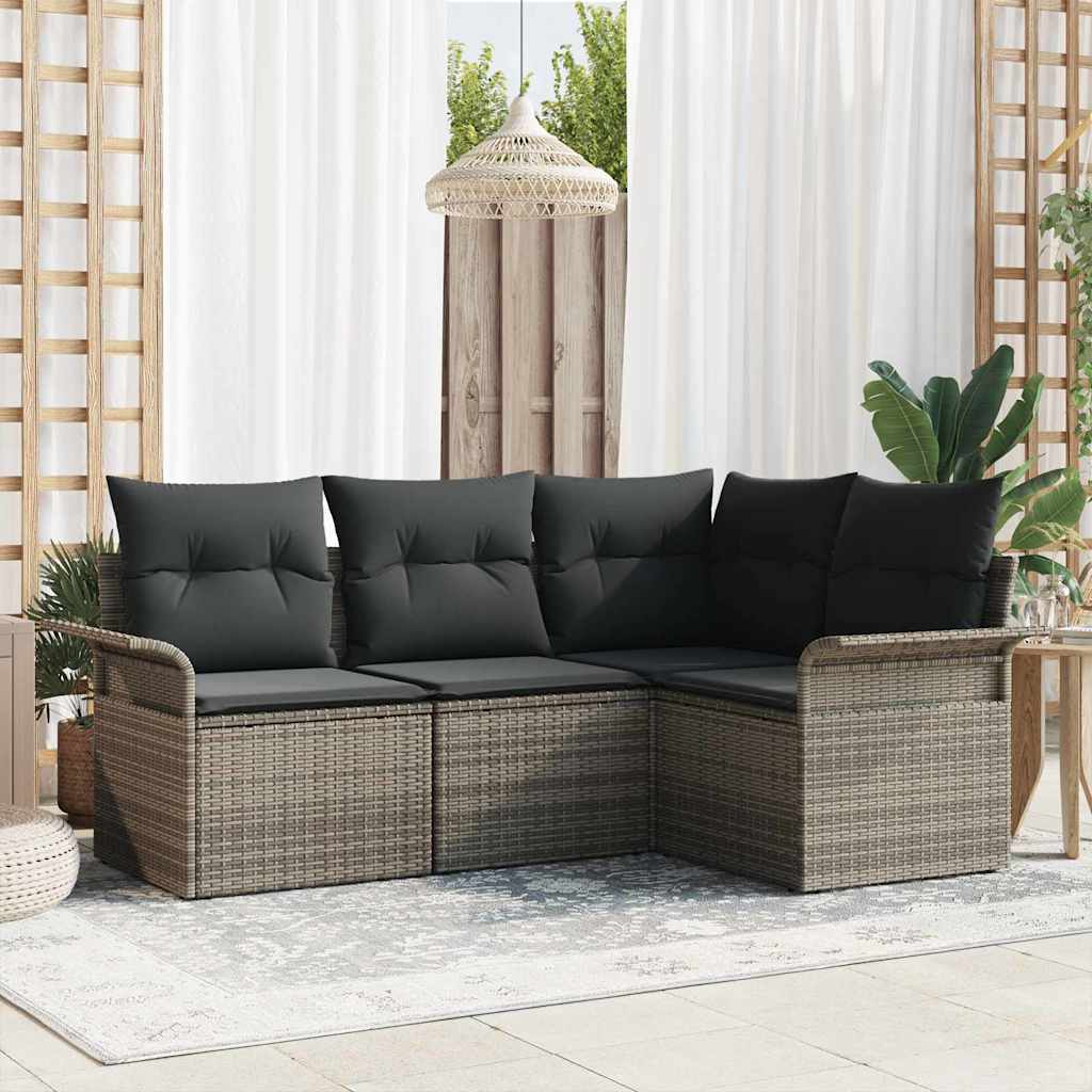Gartensofa-set 4 stk. Grau Poly-Rattan