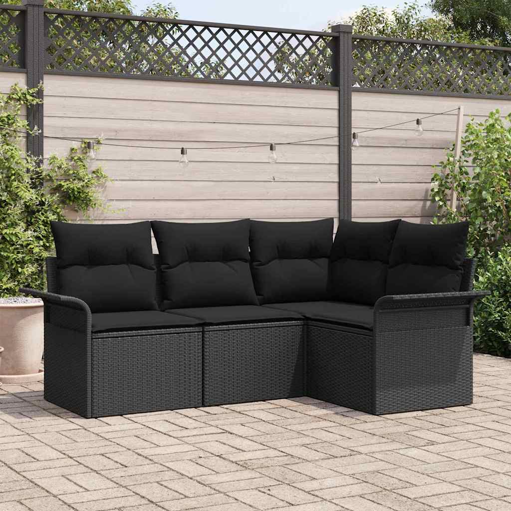 Gartensofa-set 4 stk. Schwarz Poly-Rattan