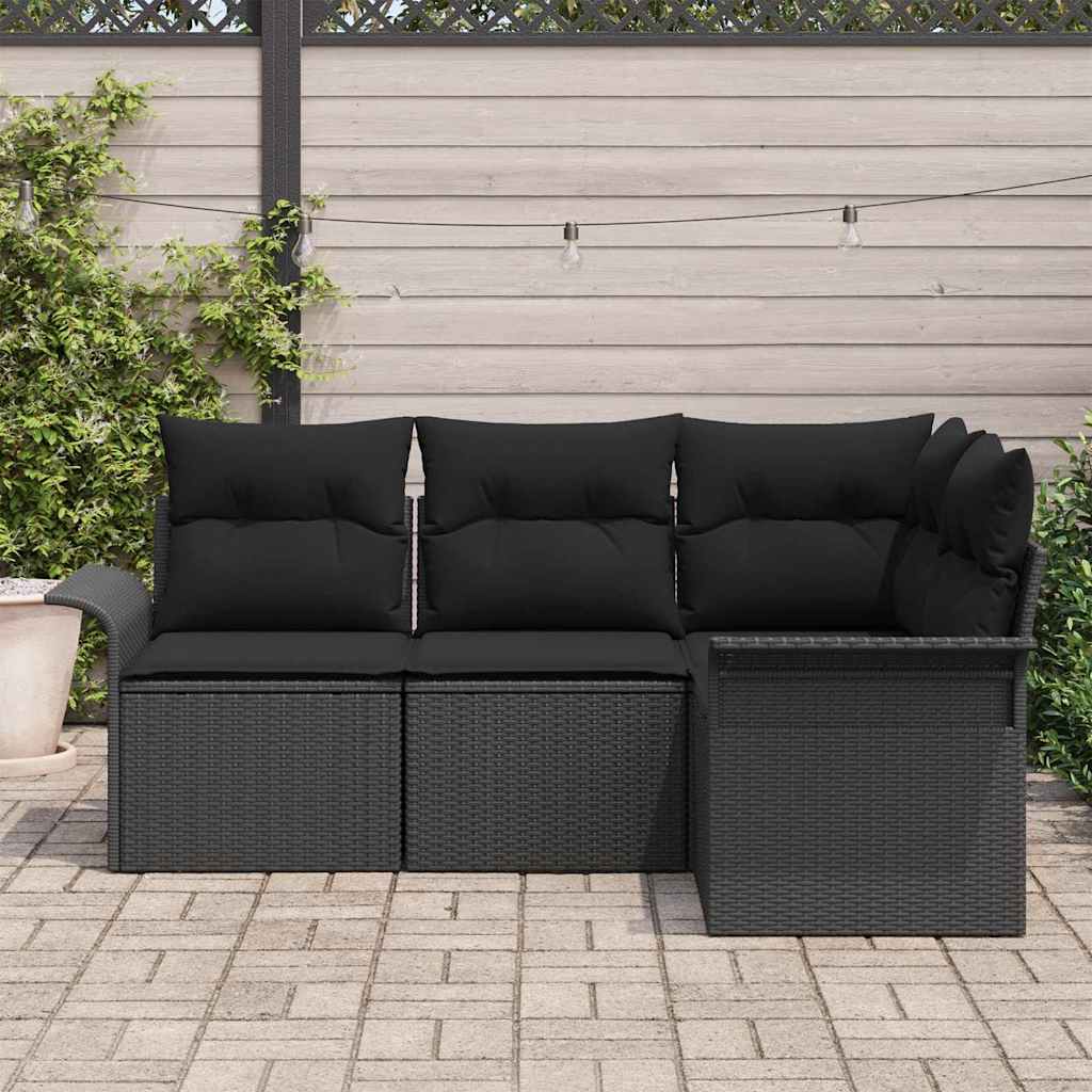 Gartensofa-set 4 stk. Schwarz Poly-Rattan