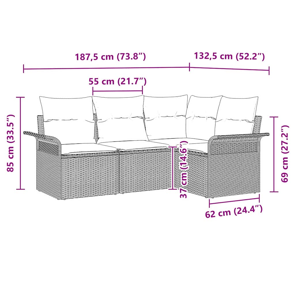 Gartensofa-set 4 stk. Schwarz Poly-Rattan