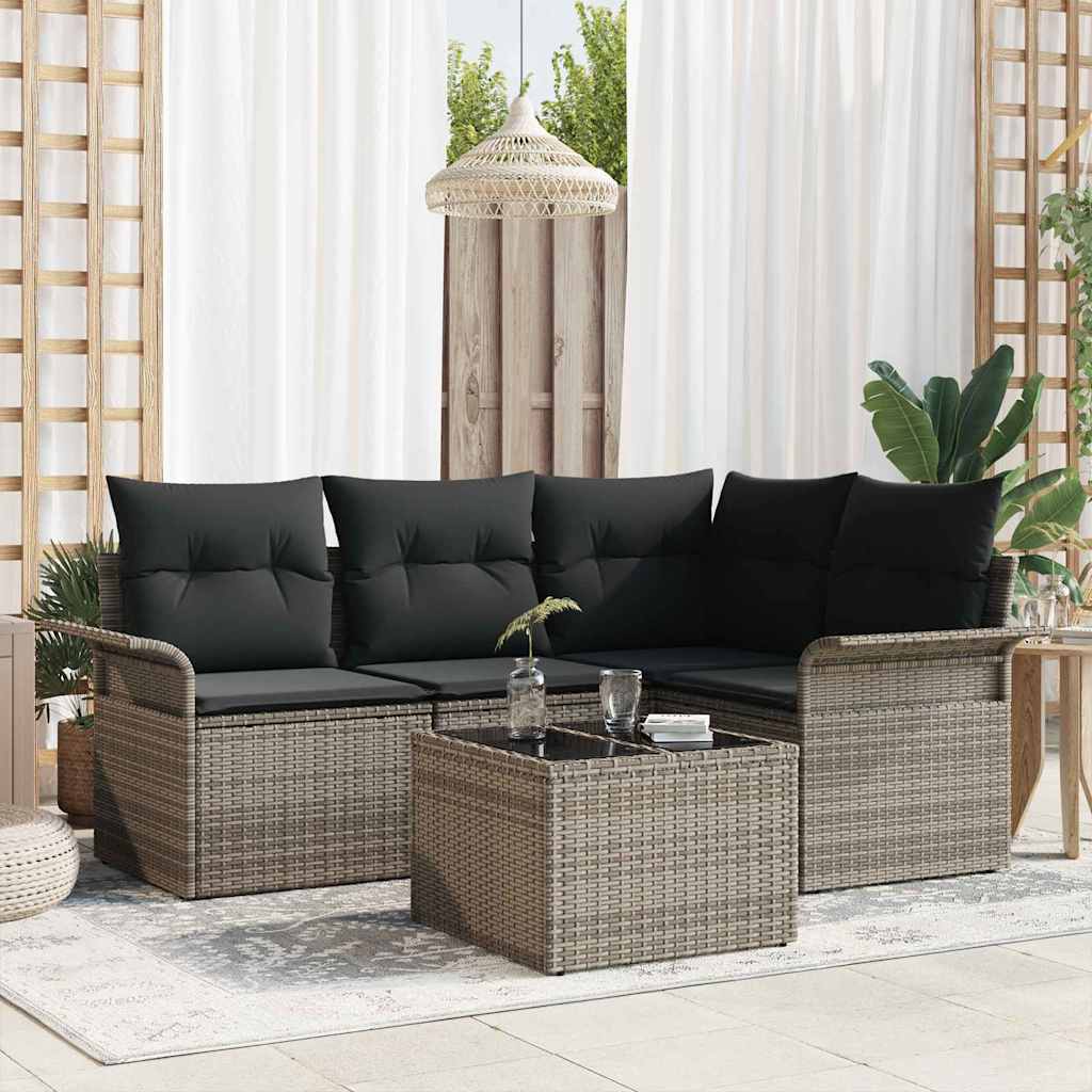 Gartensofa-set 5 stk. Grau Poly-Rattan