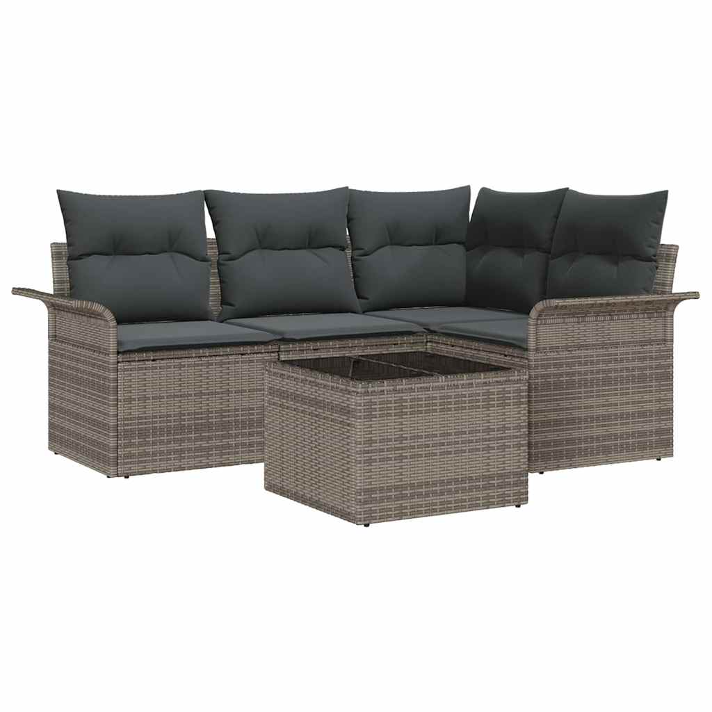 Gartensofa-set 5 stk. Grau Poly-Rattan