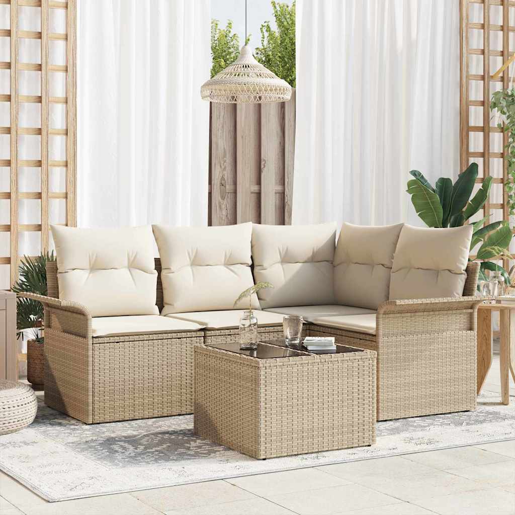 Gartensofa-set 5 stk. Beige Poly-Rattan