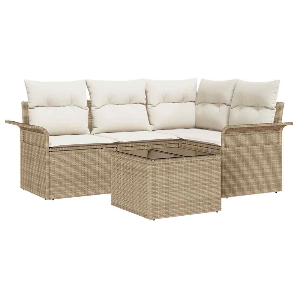 Gartensofa-set 5 stk. Beige Poly-Rattan