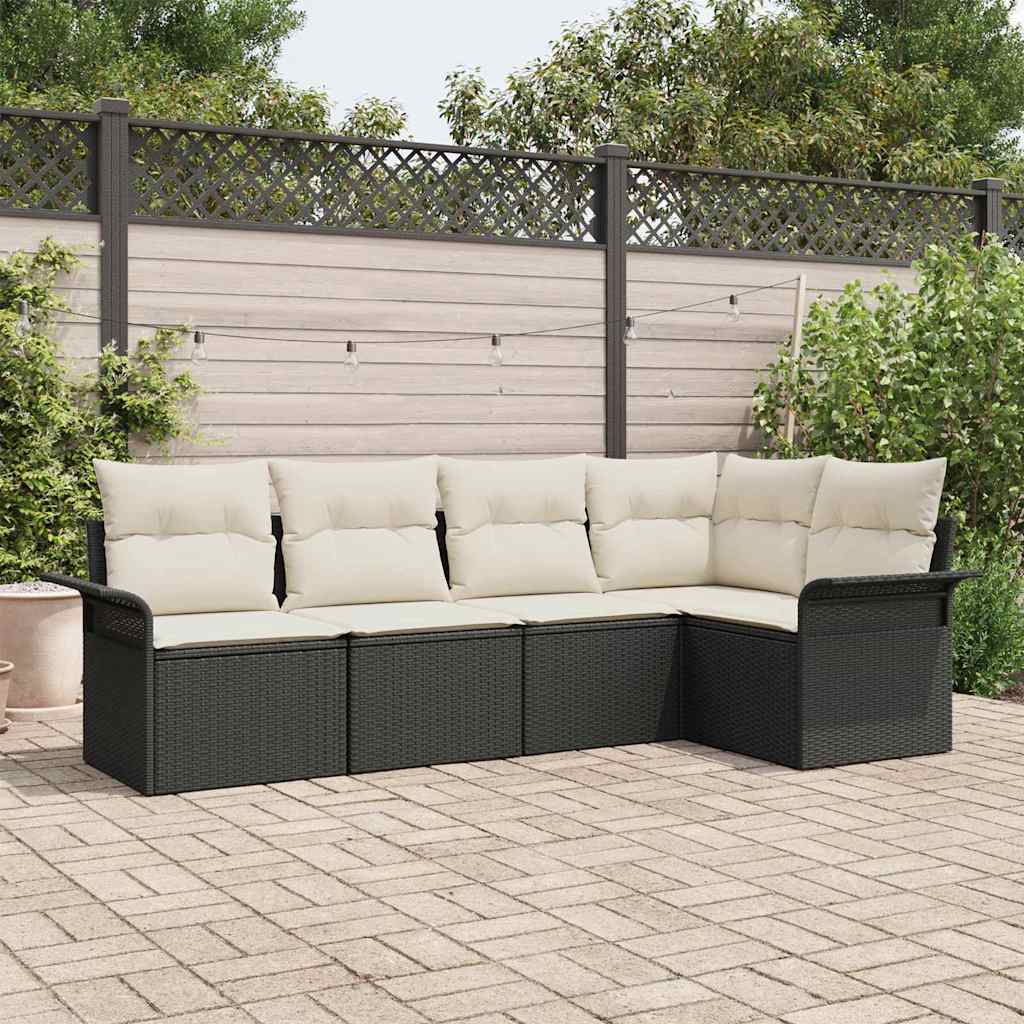 Gartensofa-set 5 stk. Schwarz Poly-Rattan