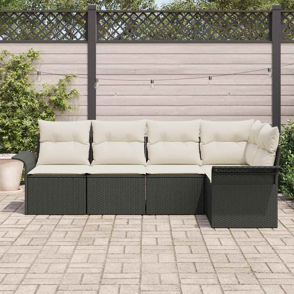 Gartensofa-set 5 stk. Schwarz Poly-Rattan