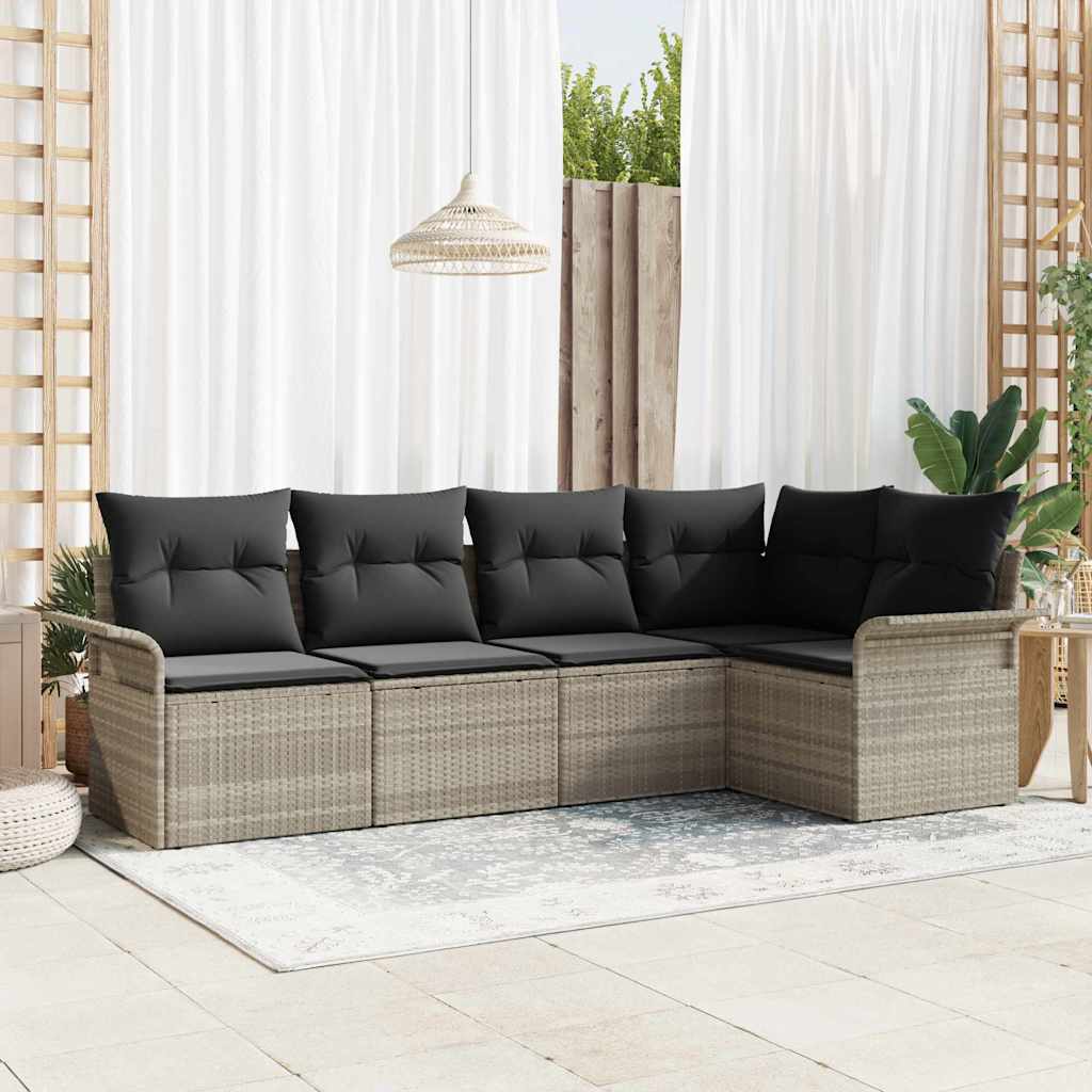 Gartensofa-set 5 stk. Hellgrau Poly-Rattan