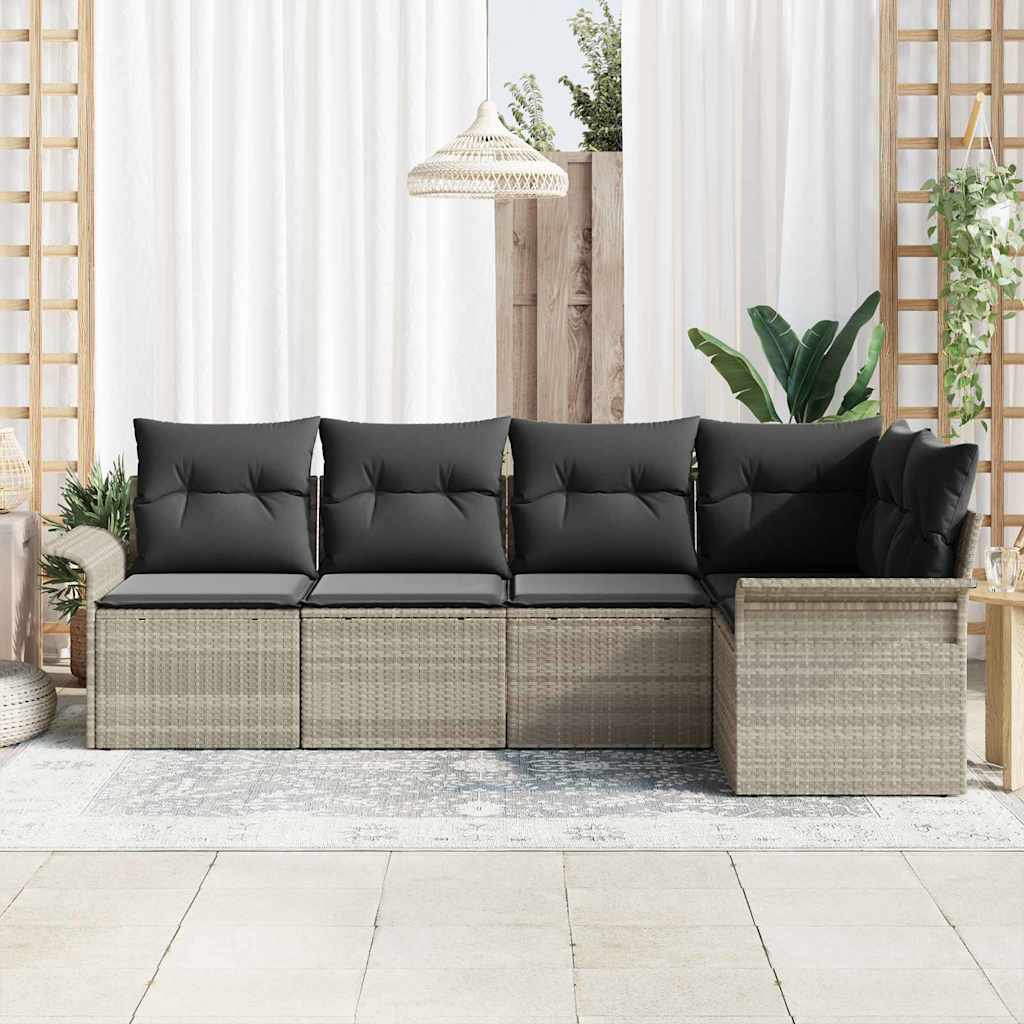 Gartensofa-set 5 stk. Hellgrau Poly-Rattan