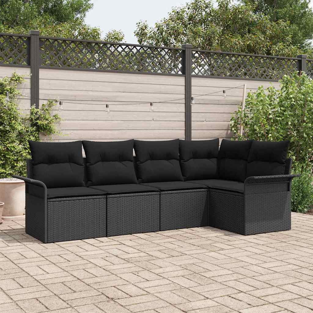 Gartensofa-set 5 stk. Schwarz Poly-Rattan