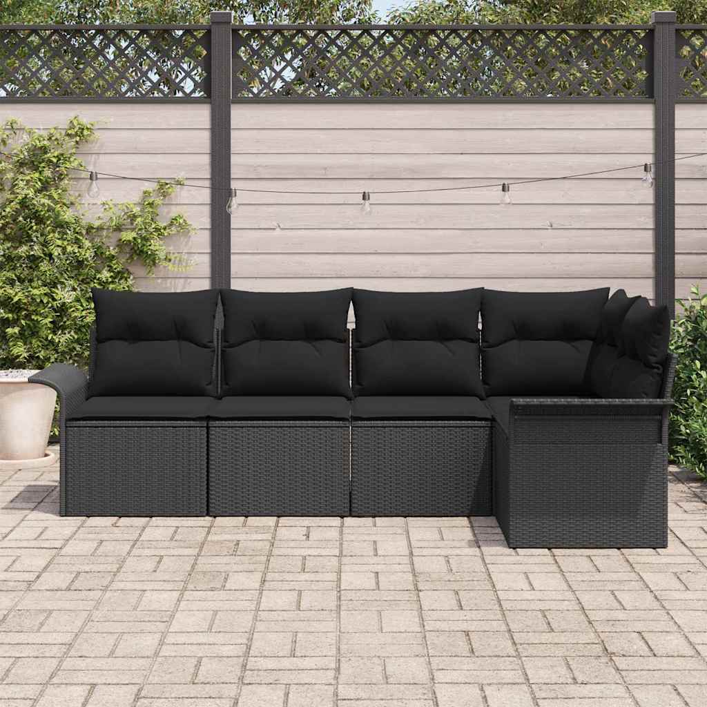Gartensofa-set 5 stk. Schwarz Poly-Rattan