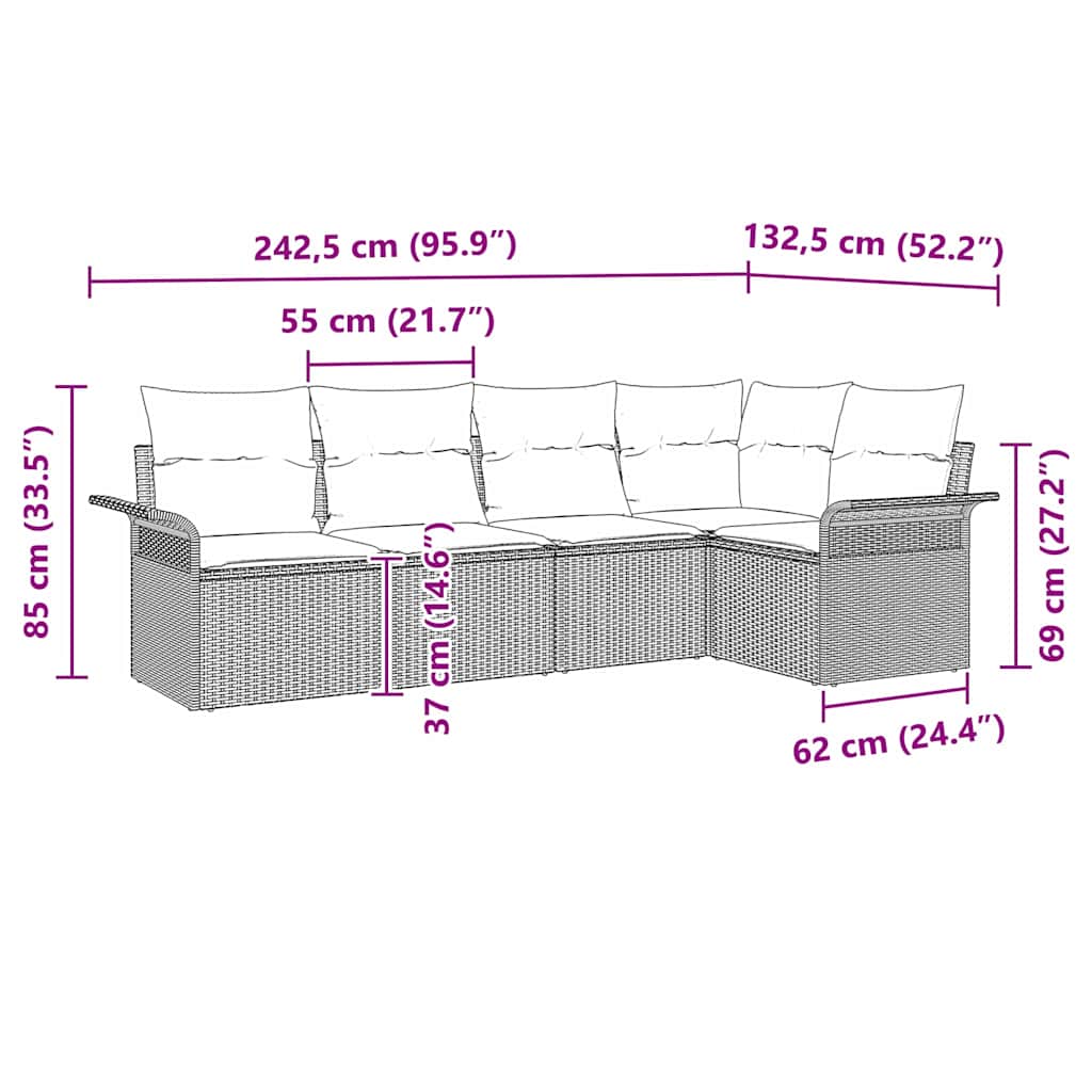 Gartensofa-set 5 stk. Schwarz Poly-Rattan