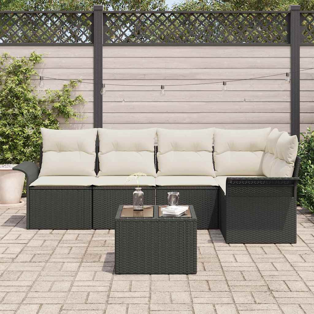 Gartensofa-set 6 stk. Schwarz Poly-Rattan