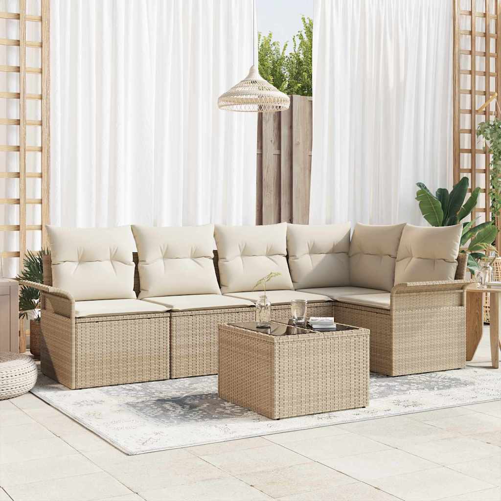 Gartensofa-set 6 stk. Beige Poly-Rattan