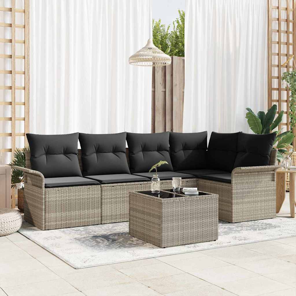 Gartensofa-set 6 stk. Hellgrau Poly-Rattan