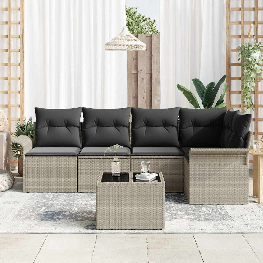 Gartensofa-set 6 stk. Hellgrau Poly-Rattan