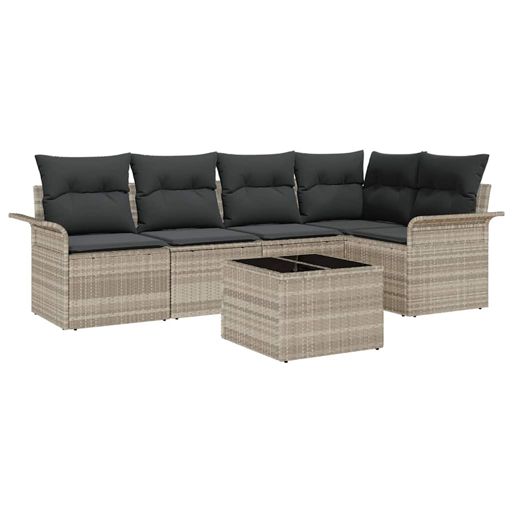 Gartensofa-set 6 stk. Hellgrau Poly-Rattan