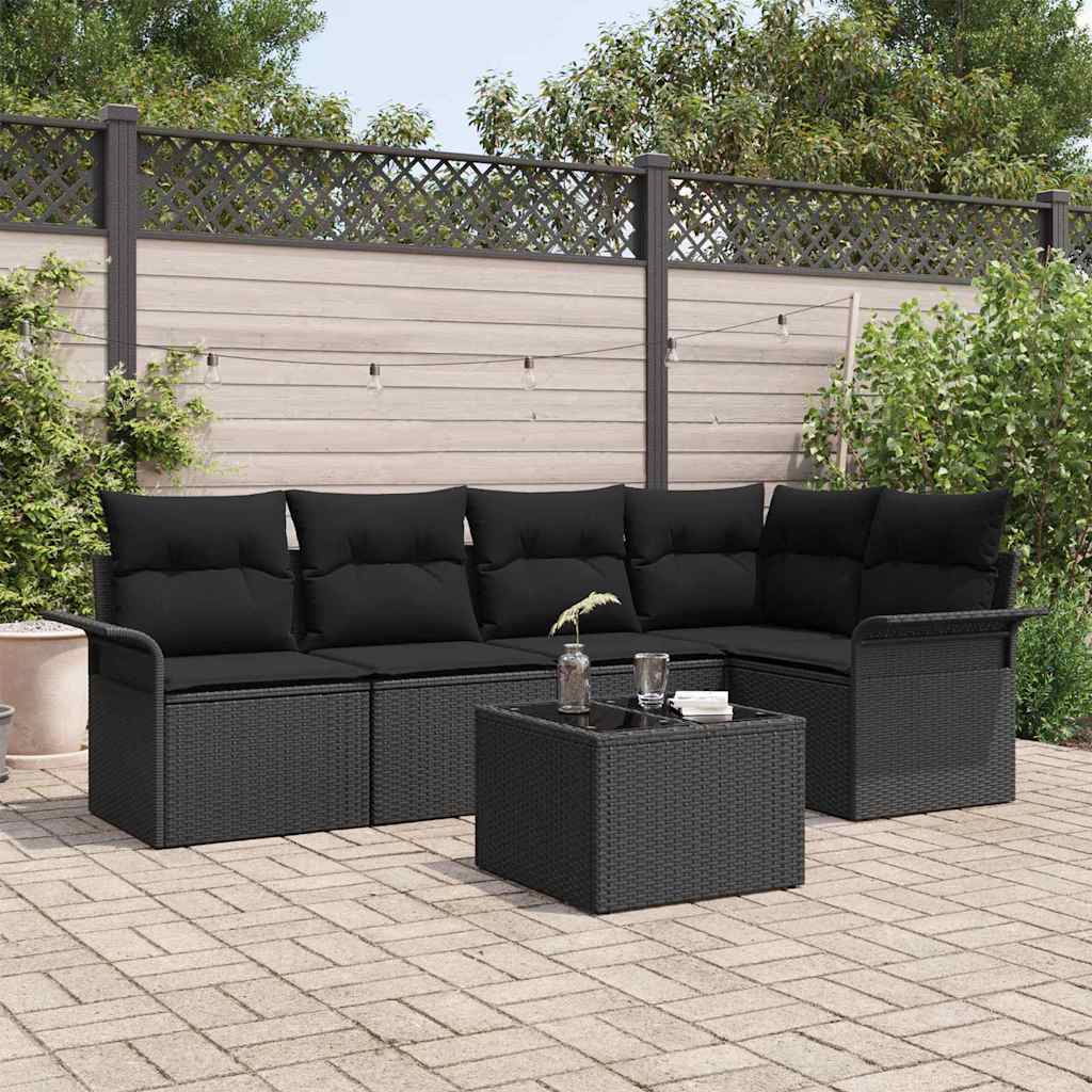 Gartensofa-set 6 stk. Schwarz Poly-Rattan