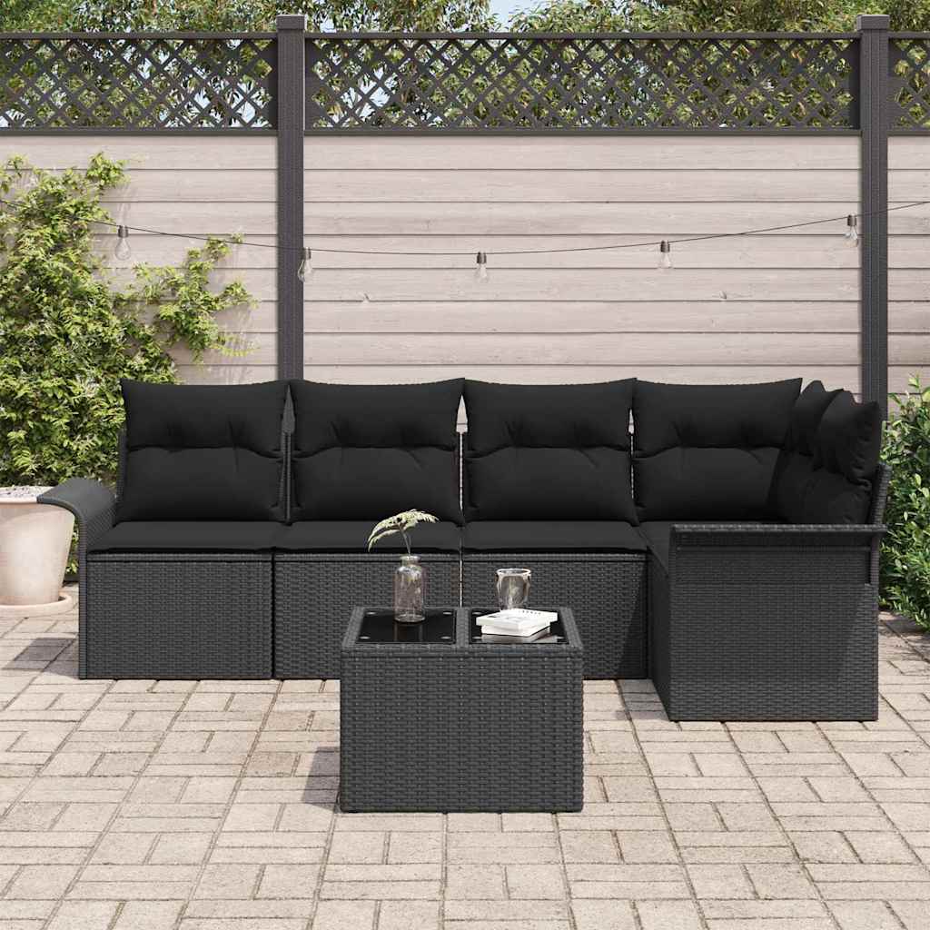 Gartensofa-set 6 stk. Schwarz Poly-Rattan