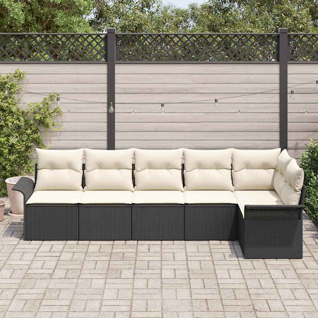 Gartensofa-set 6 stk. Schwarz Poly-Rattan