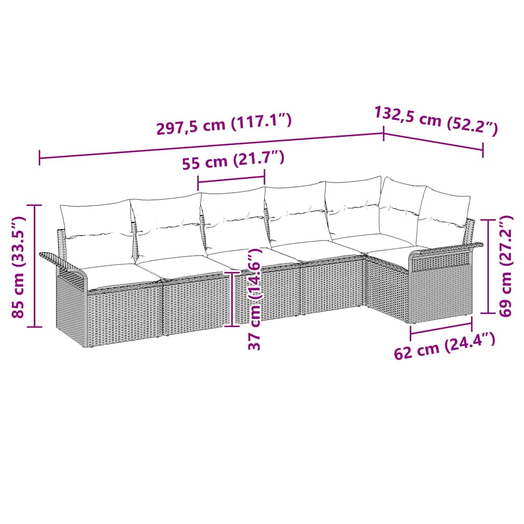 Gartensofa-set 6 stk. Schwarz Poly-Rattan
