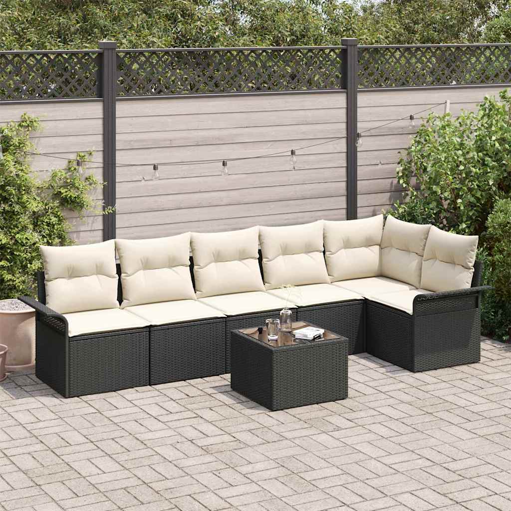 Gartensofa-set 7 stk. Schwarz Poly-Rattan