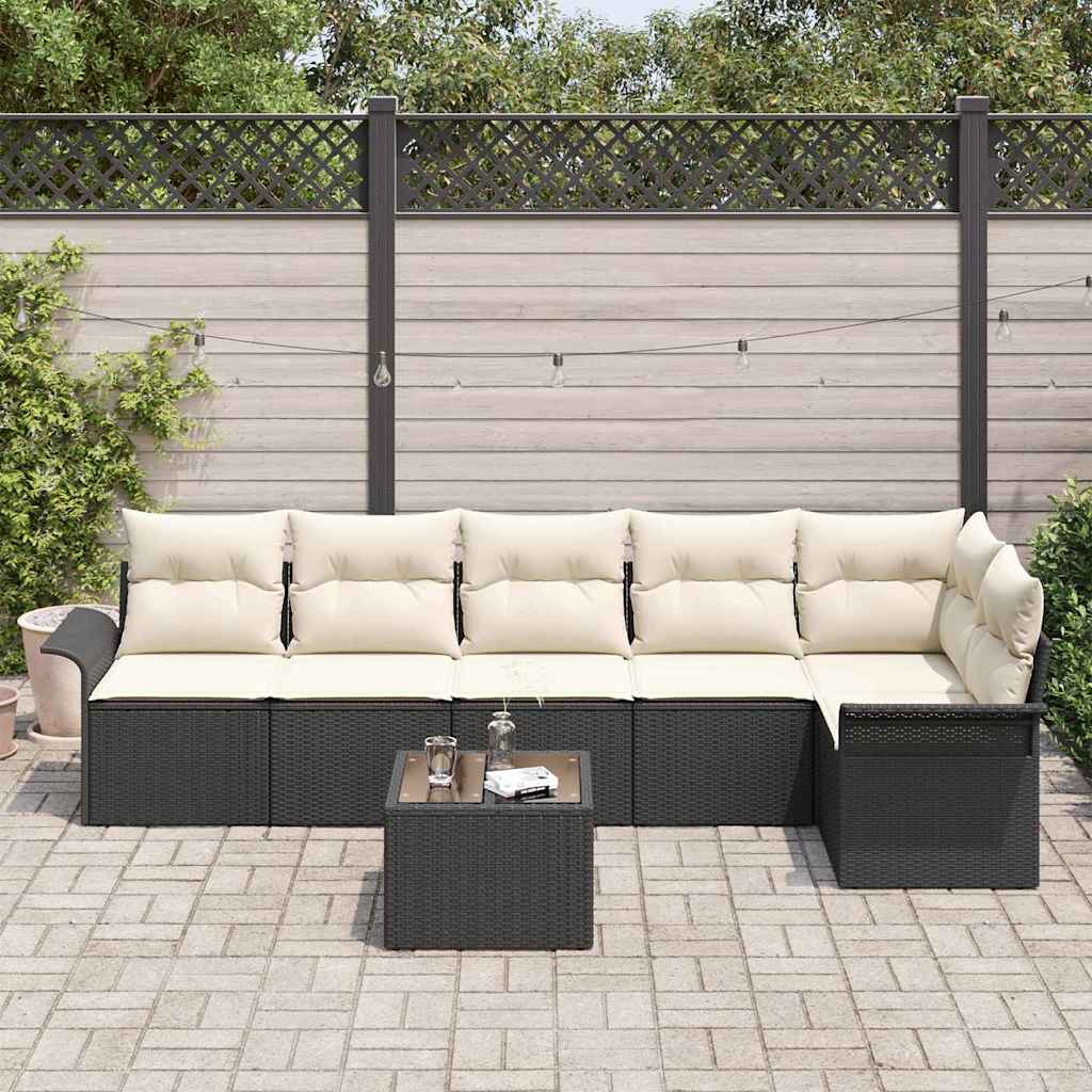 Gartensofa-set 7 stk. Schwarz Poly-Rattan