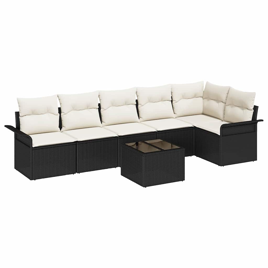 Gartensofa-set 7 stk. Schwarz Poly-Rattan