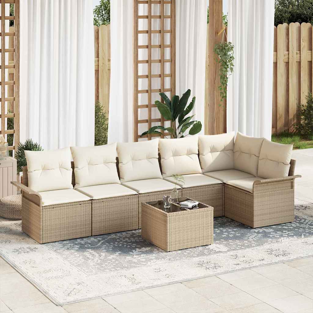 Gartensofa-set 7 stk. Beige Poly-Rattan
