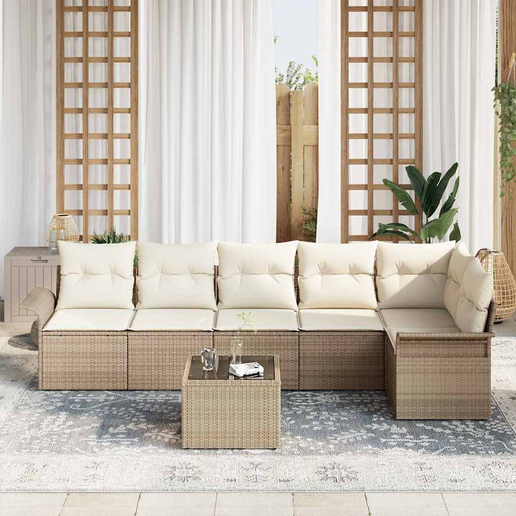 Gartensofa-set 7 stk. Beige Poly-Rattan