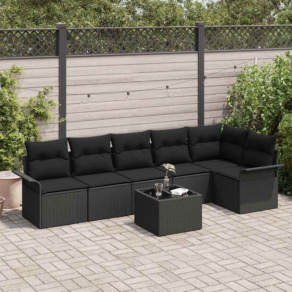 Gartensofa-set 7 stk. Schwarz Poly-Rattan