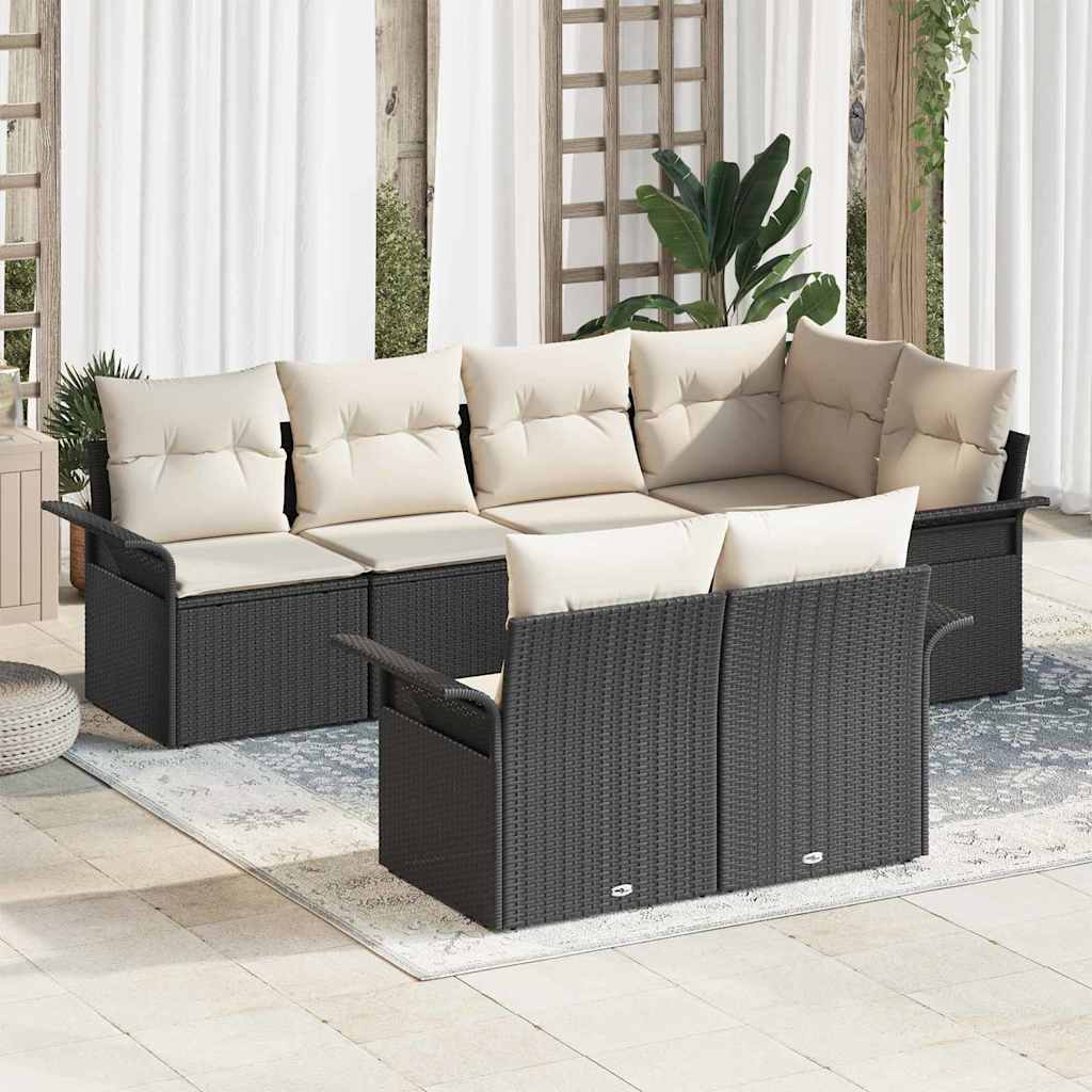 Garten-Sofa-Set 7 stk. Schwarz Poly Rattan